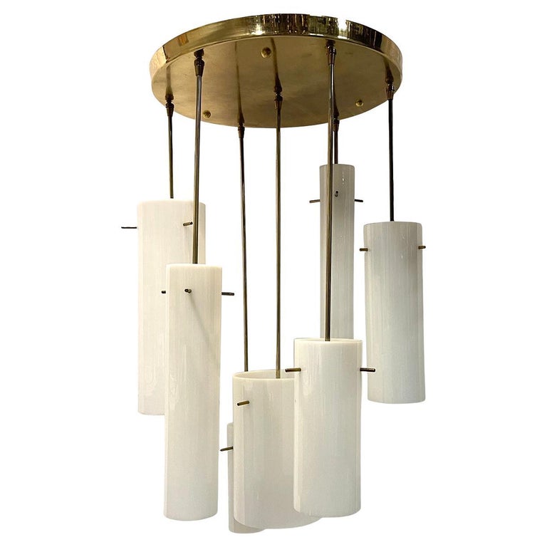 Midcentury Italian Light Fixture with Glass Pendants For Sale at 1stDibs