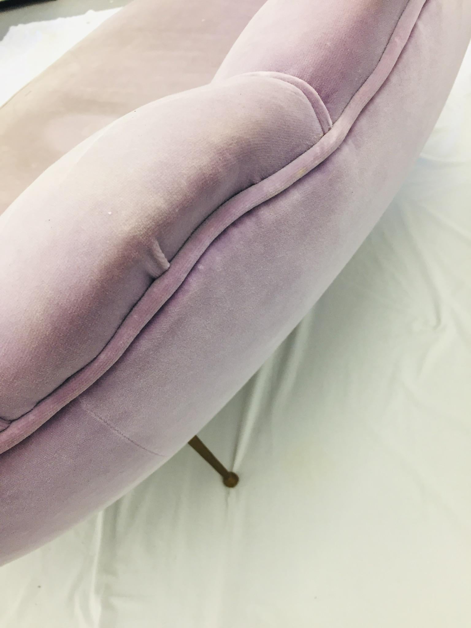 Midcentury ETRA Italian Loveseat Light Purple Velvet Sofa Style of Marco Zanuso For Sale 1
