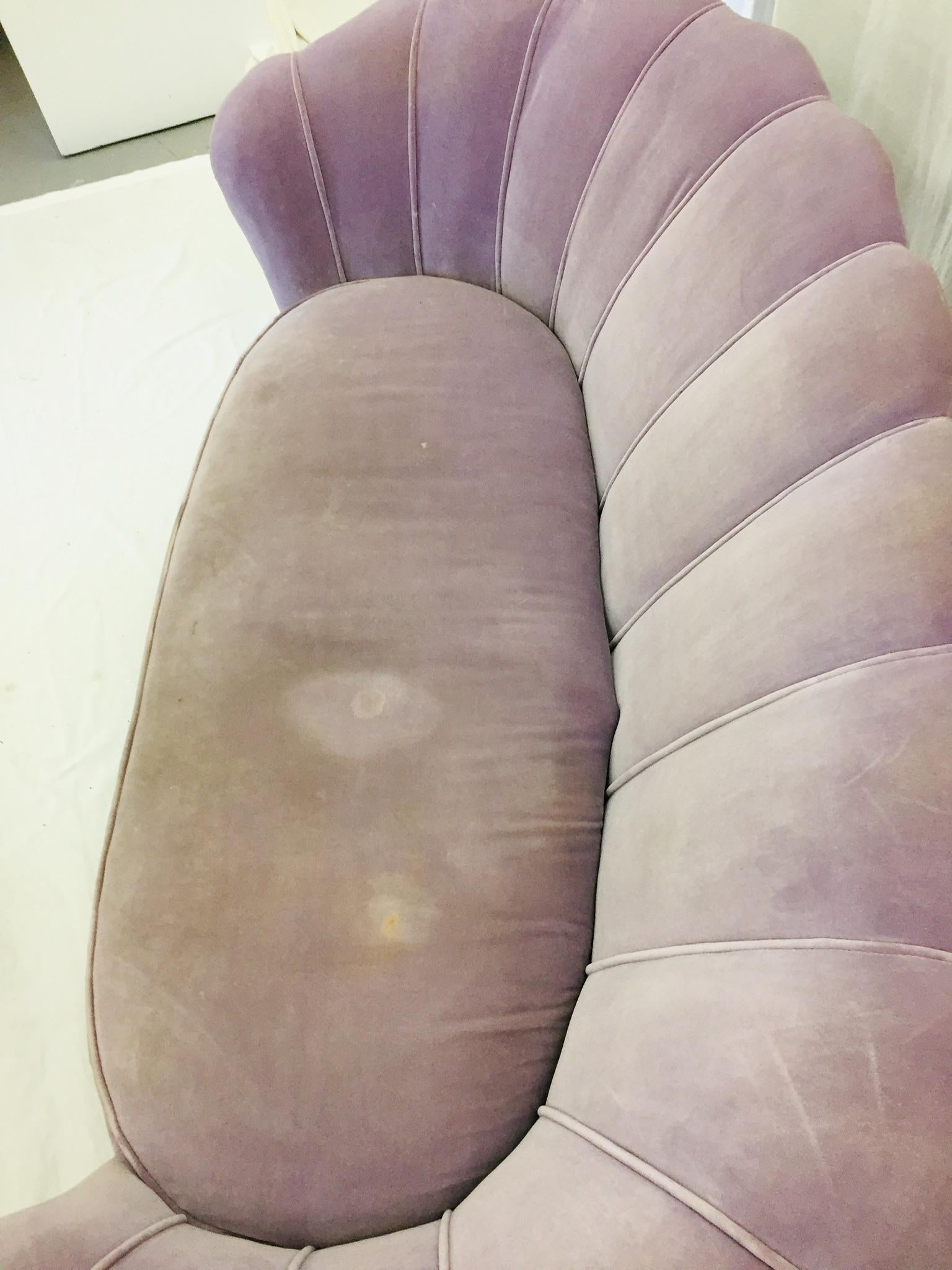 Midcentury ETRA Italian Loveseat Light Purple Velvet Sofa Style of Marco Zanuso For Sale 2