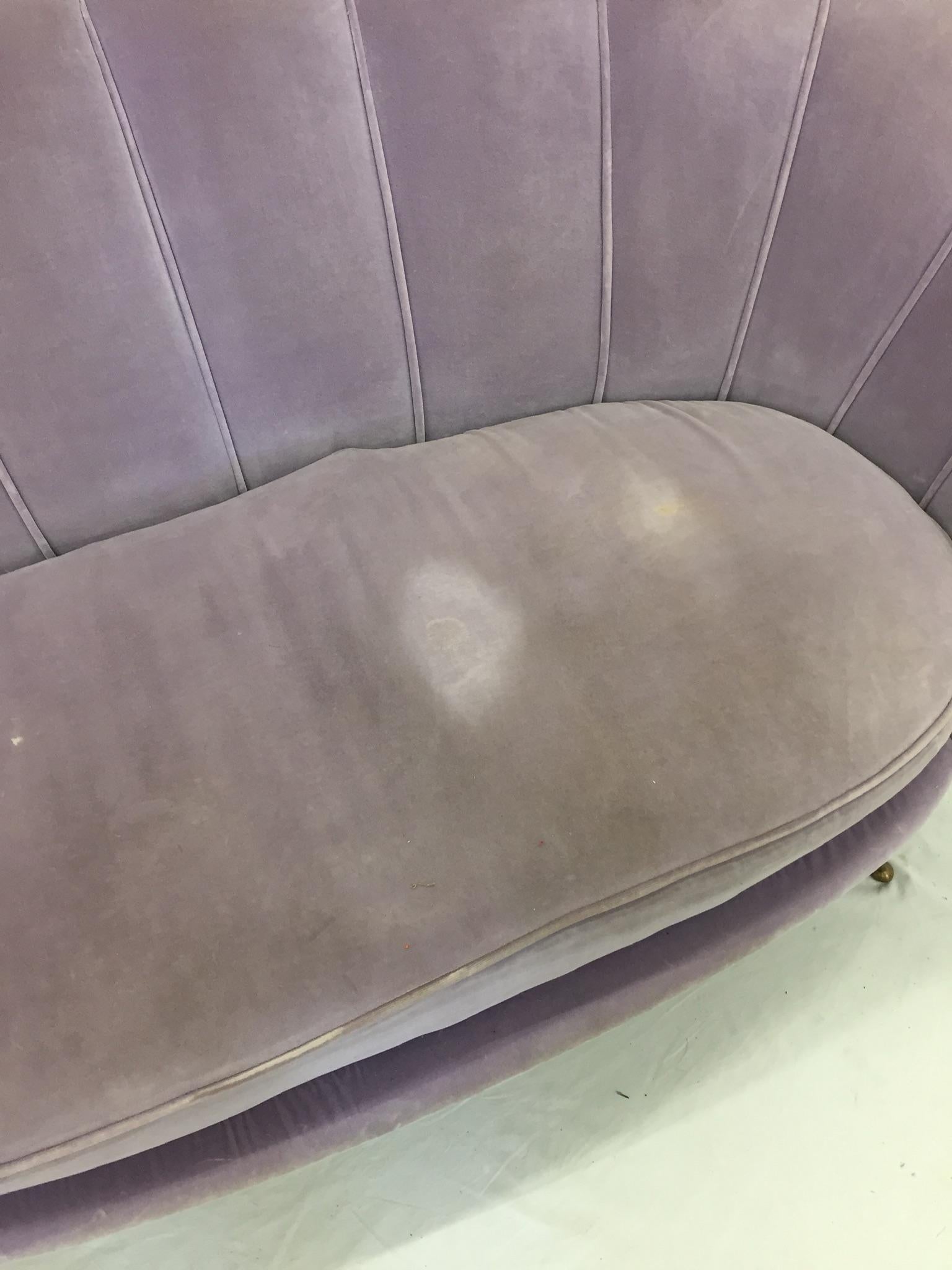 Midcentury ETRA Italian Loveseat Light Purple Velvet Sofa Style of Marco Zanuso For Sale 3