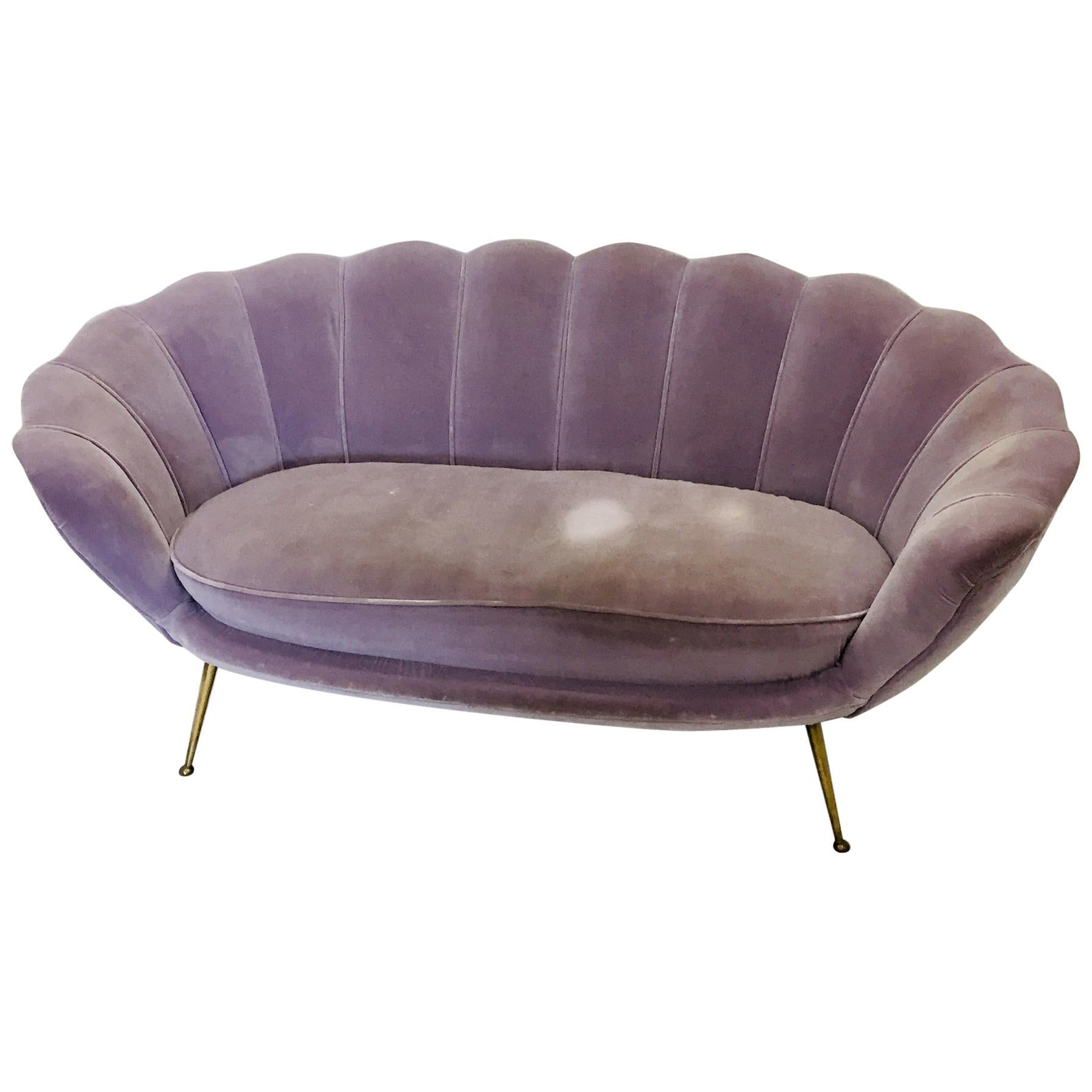 Midcentury ETRA Italian Loveseat Light Purple Velvet Sofa Style of Marco Zanuso For Sale