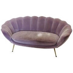 Midcentury ETRA Italian Loveseat Light Purple Velvet Sofa Style of Marco Zanuso