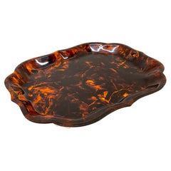 Midcentury Italian Lucite Large Serving Tray with Tortoiseshell Effect, 1970s
