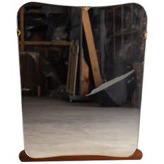 Vintage Midcentury Italian Mahogany Maple Brass Curved Mirror, circa 1940