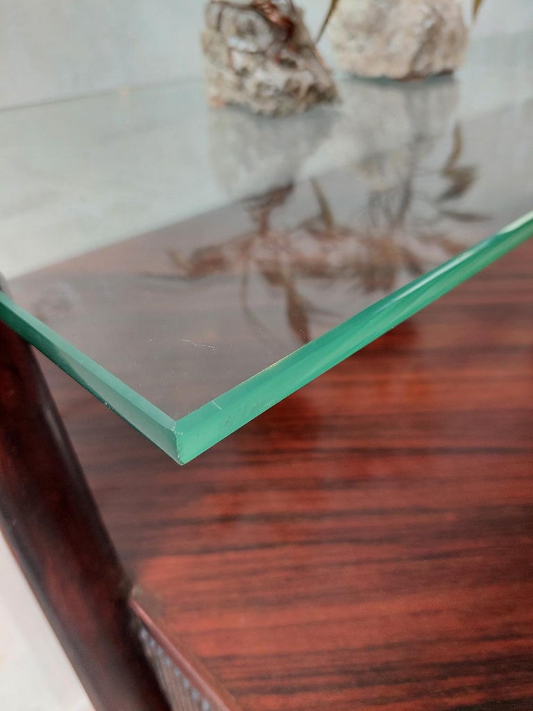 Glass Midcentury Italian Mahogany Sideboard by Osvaldo Borsani, 1950s For Sale