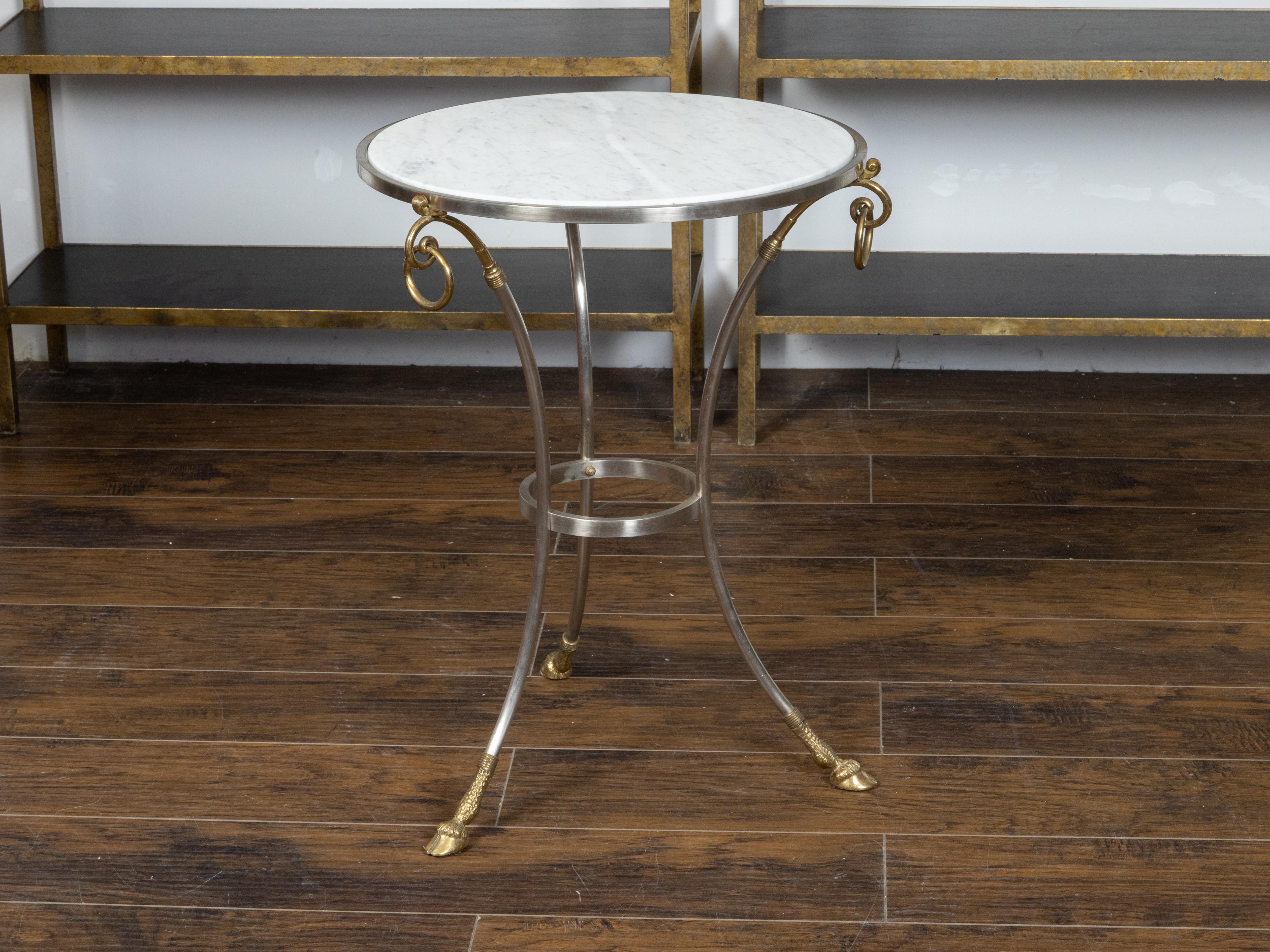 Mid-Century Modern Midcentury Italian Maison Jansen Style Steel and Brass Table with Marble Top For Sale