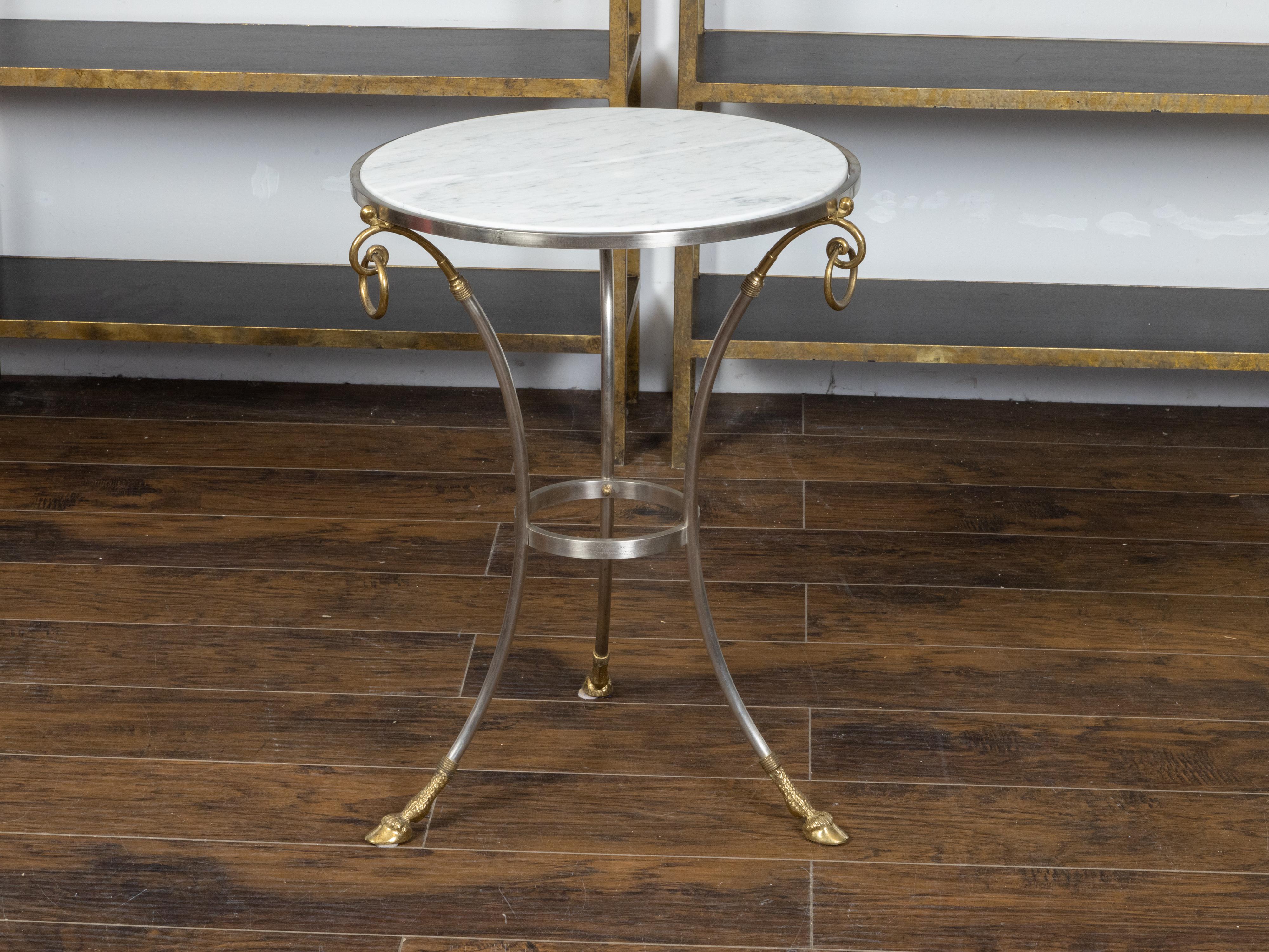 20th Century Midcentury Italian Maison Jansen Style Steel and Brass Table with Marble Top For Sale