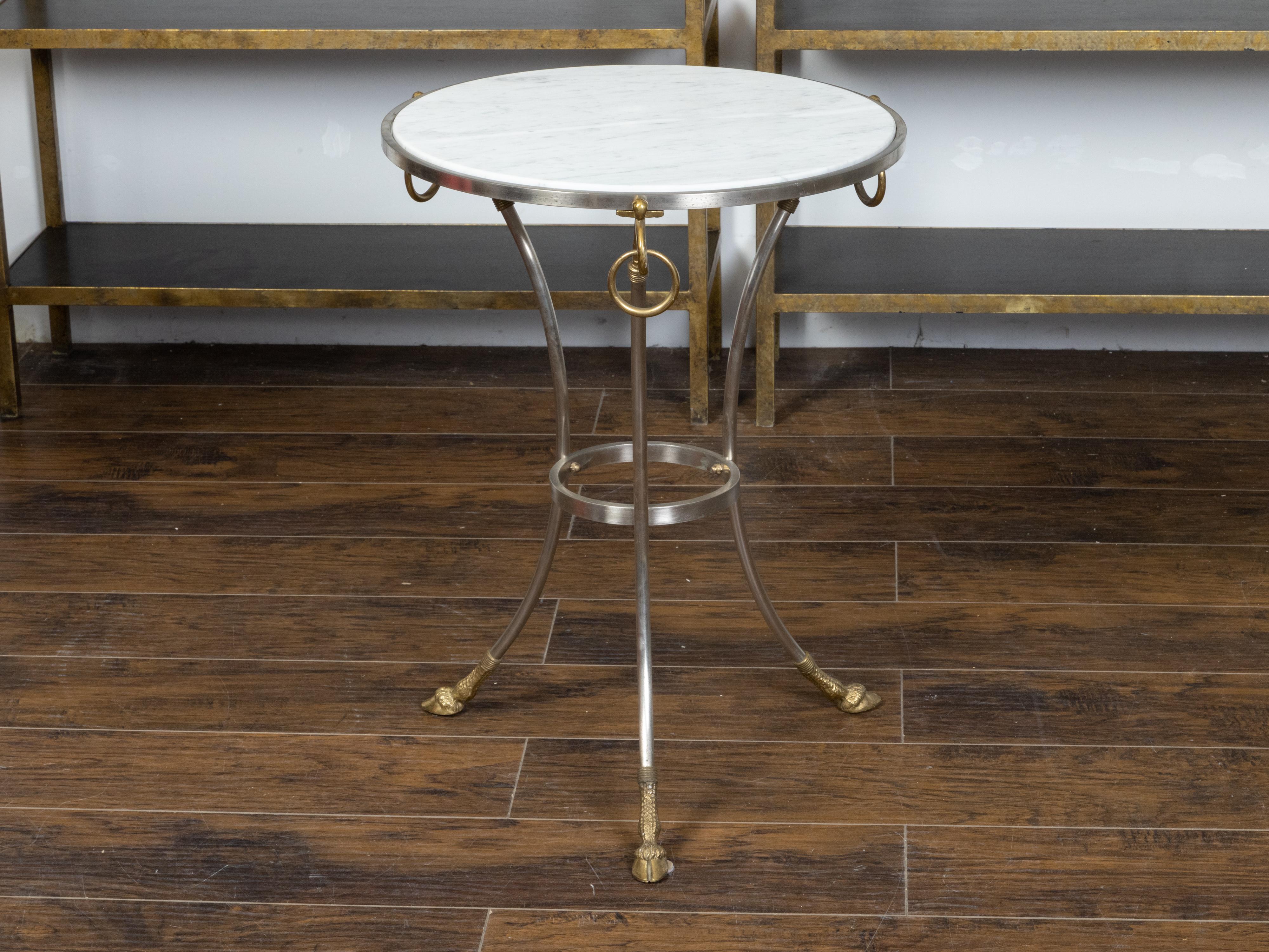 Midcentury Italian Maison Jansen Style Steel and Brass Table with Marble Top For Sale 1