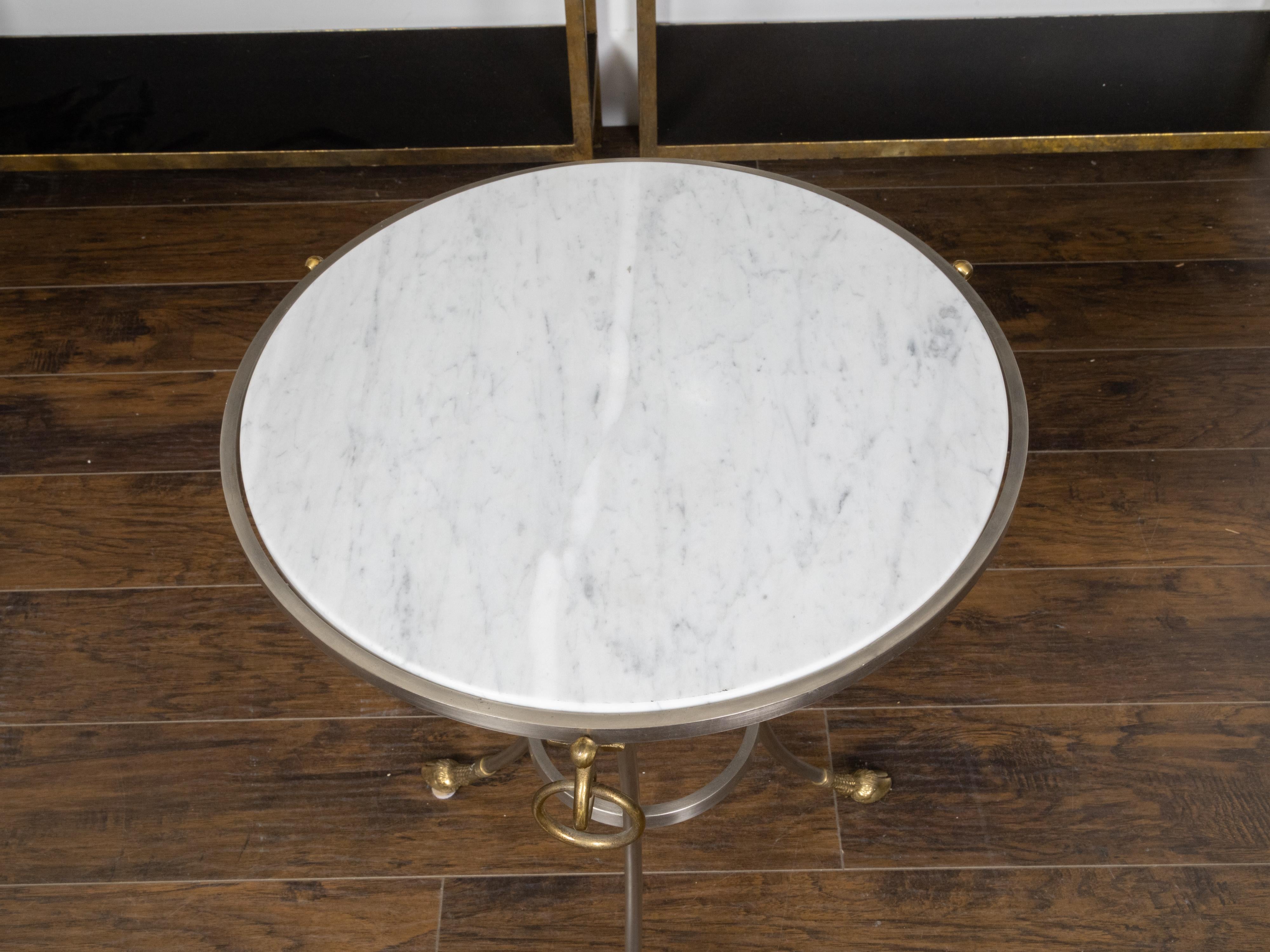 Midcentury Italian Maison Jansen Style Steel and Brass Table with Marble Top For Sale 3