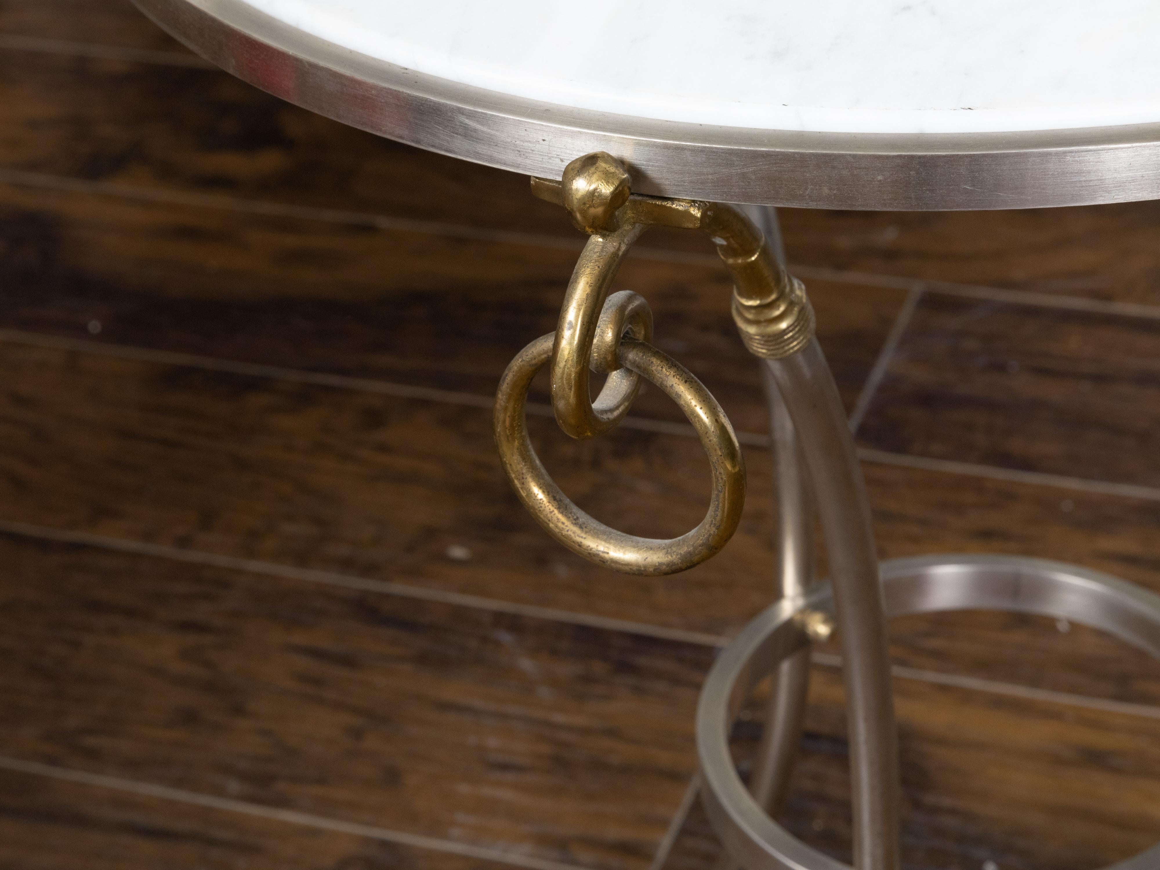 Italienischer Tisch aus Stahl und Messing im Maison Jansen-Stil aus der Mitte des Jahrhunderts mit Marmorplatte im Angebot 4