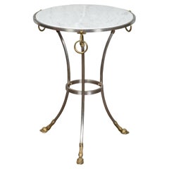 Midcentury Italian Maison Jansen Style Steel and Brass Table with Marble Top