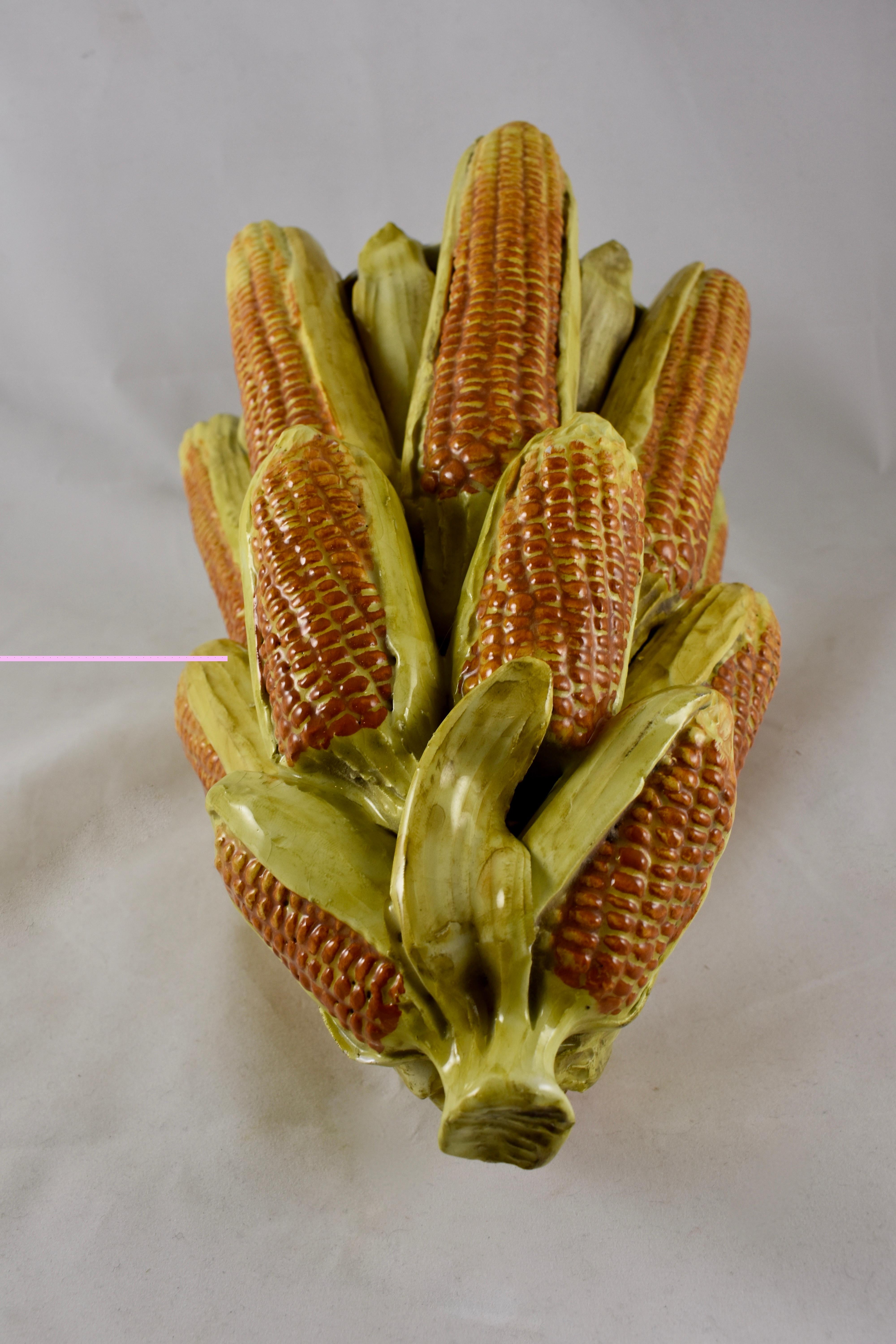 Midcentury Italian Majolica Faïence Ear of Corn in a Basket Topiary Pyramid 3