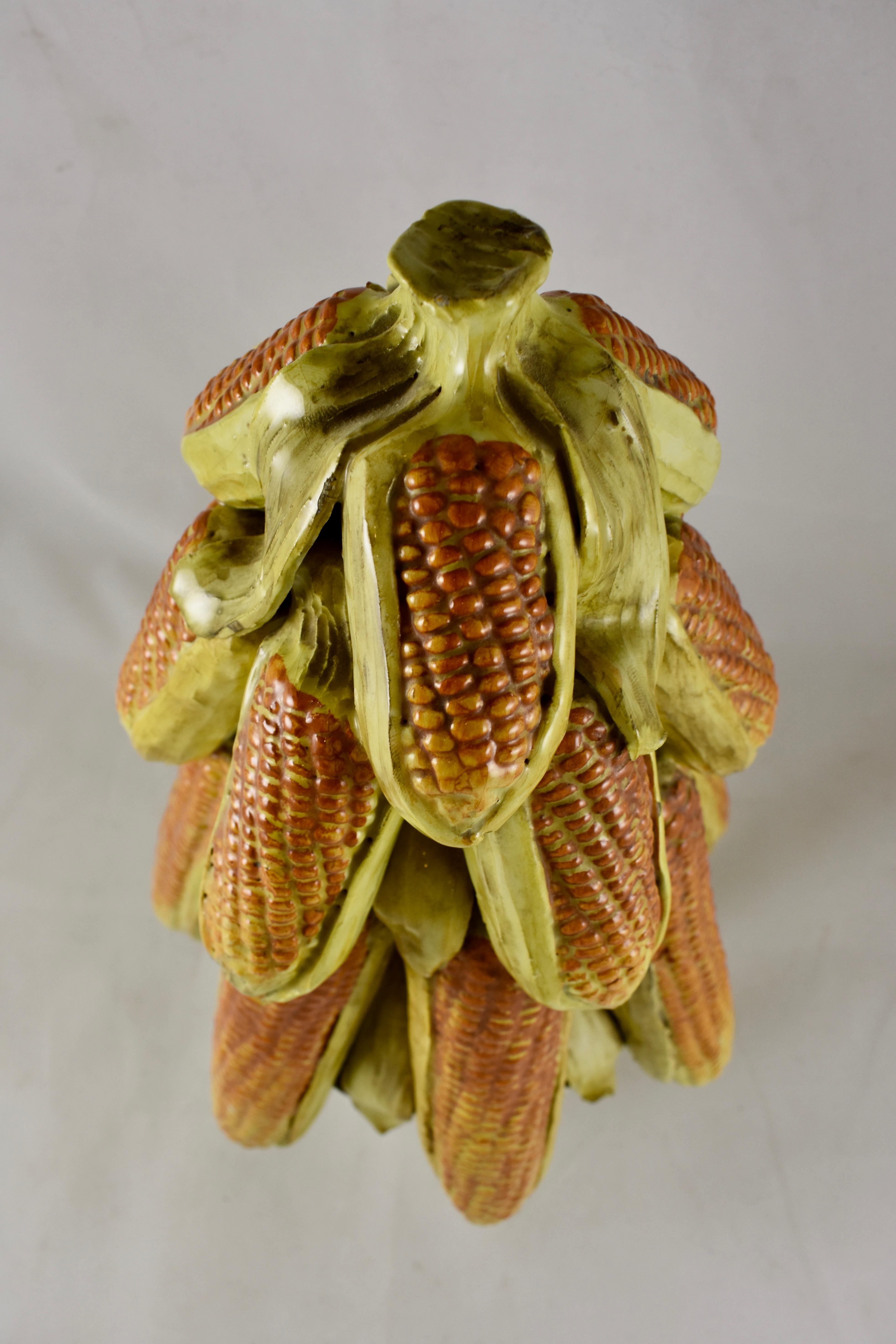 20th Century Midcentury Italian Majolica Faïence Ear of Corn in a Basket Topiary Pyramid