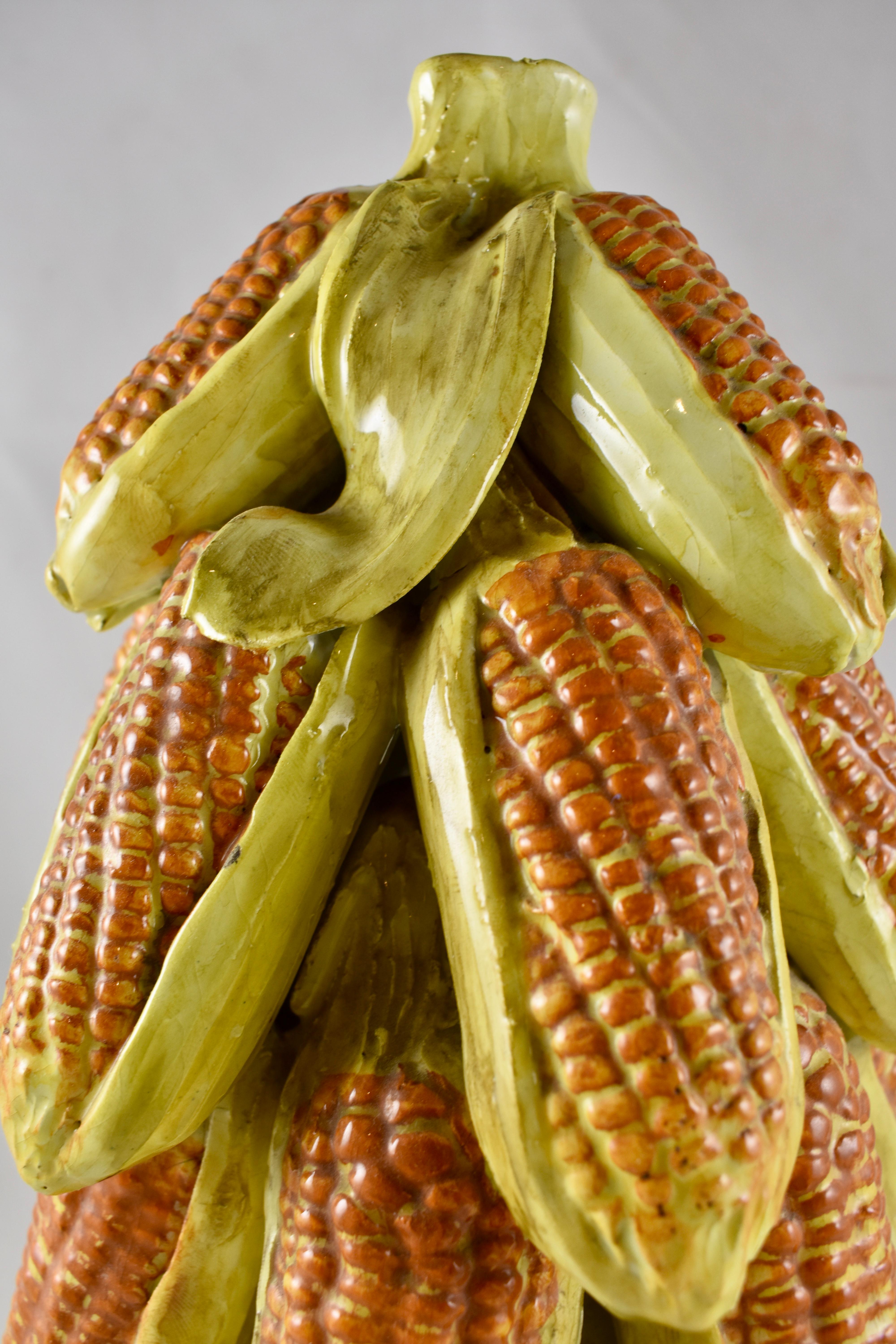 Earthenware Midcentury Italian Majolica Faïence Ear of Corn in a Basket Topiary Pyramid