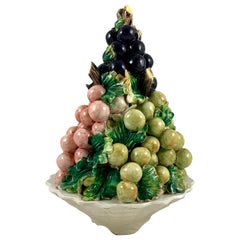 Midcentury Italian Majolica Grape Vine Bunch Ceramic Topiary Table Center