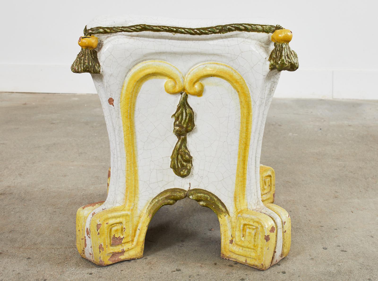Midcentury Italian Majolica Neoclassical Style Garden Seat Stool For Sale 8