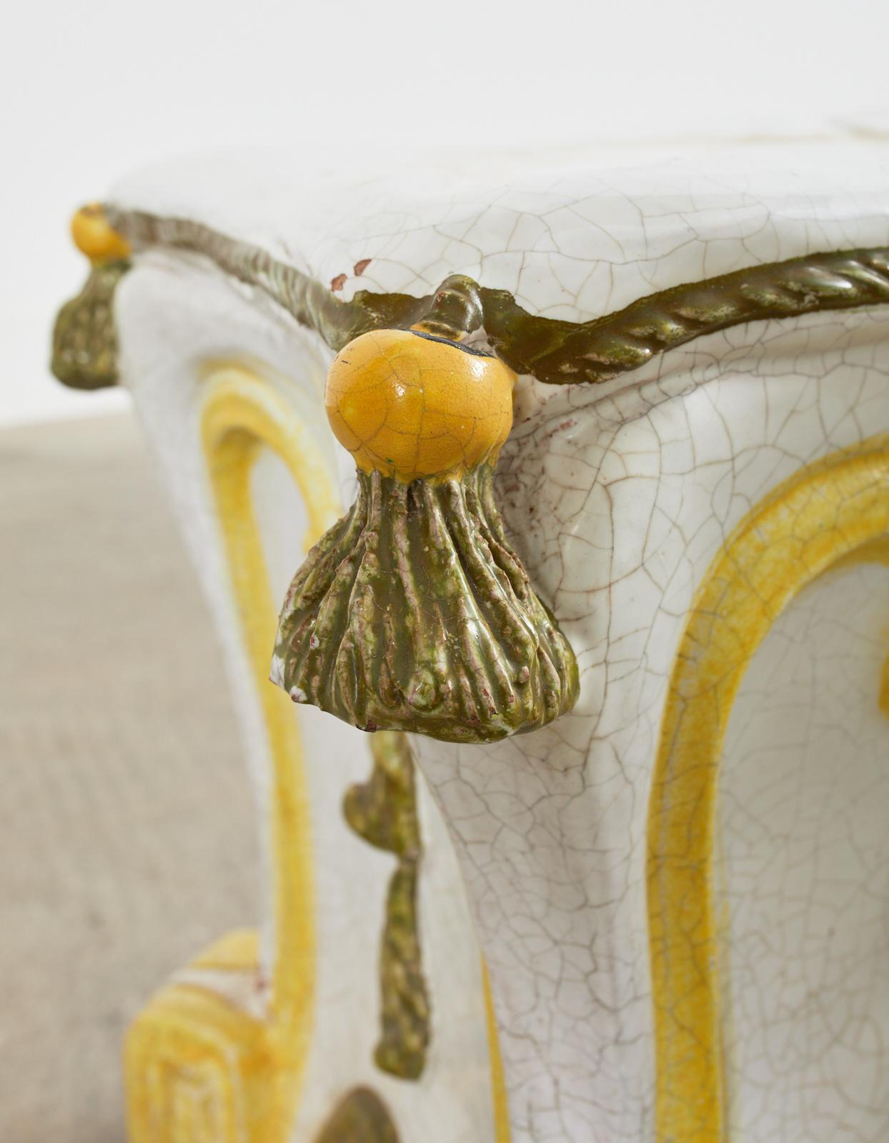 Midcentury Italian Majolica Neoclassical Style Garden Seat Stool For Sale 1