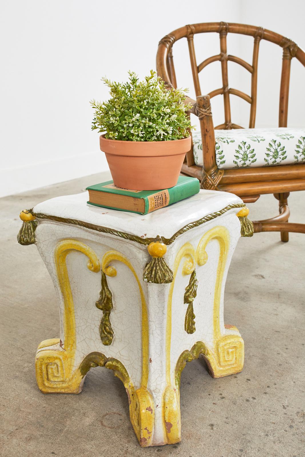 Midcentury Italian Majolica Neoclassical Style Garden Seat Stool For Sale 3