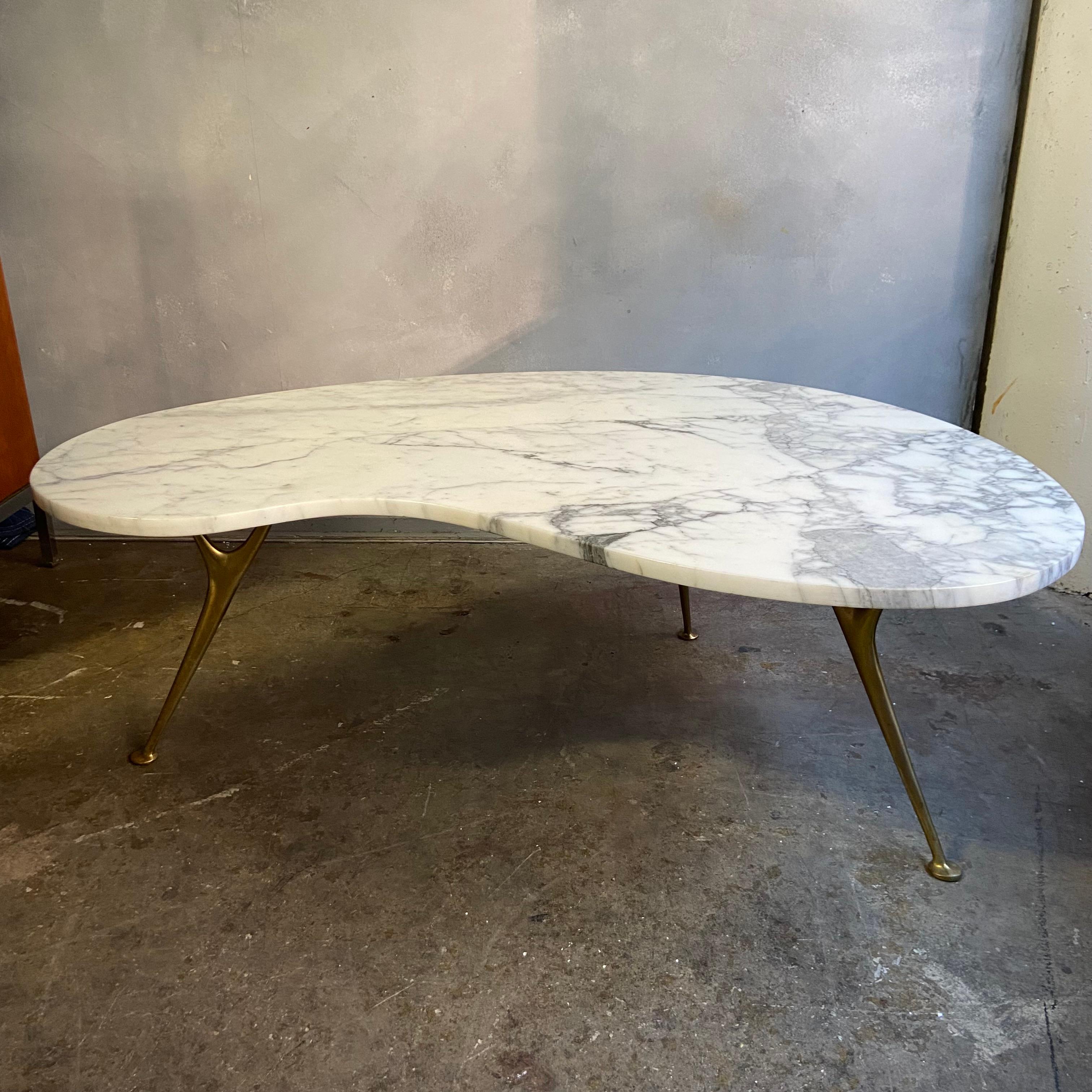 Mid-Century Italian Marble and Brass Coffee Table In Good Condition In BROOKLYN, NY