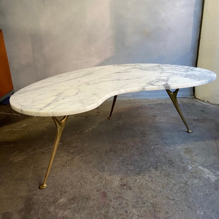 Plywood Mid-Century Italian Marble and Brass Coffee Table