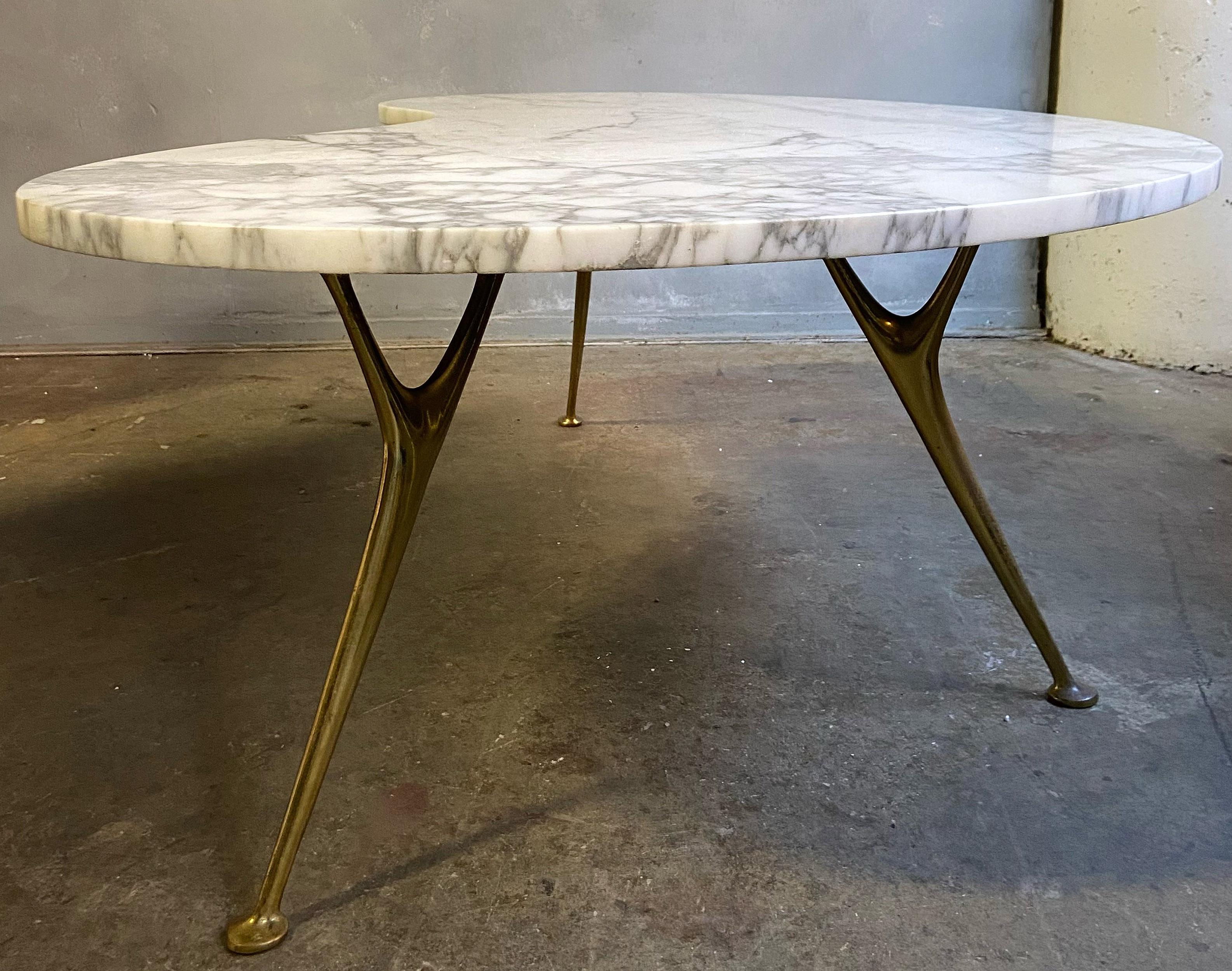Plywood Mid-Century Italian Marble and Brass Coffee Table