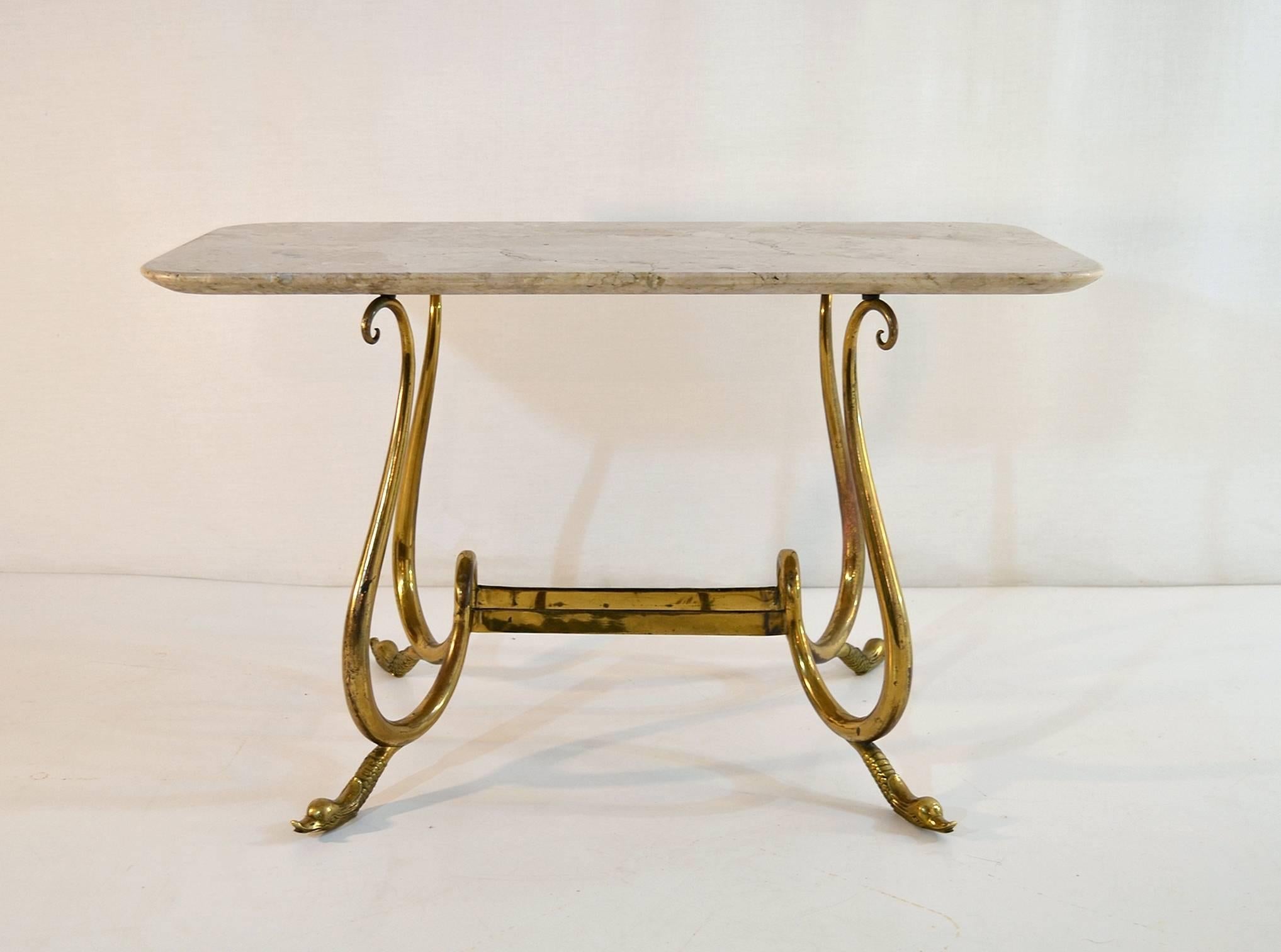 20th Century Midcentury Italian Marble Cocktail Table with Brass Legs For Sale
