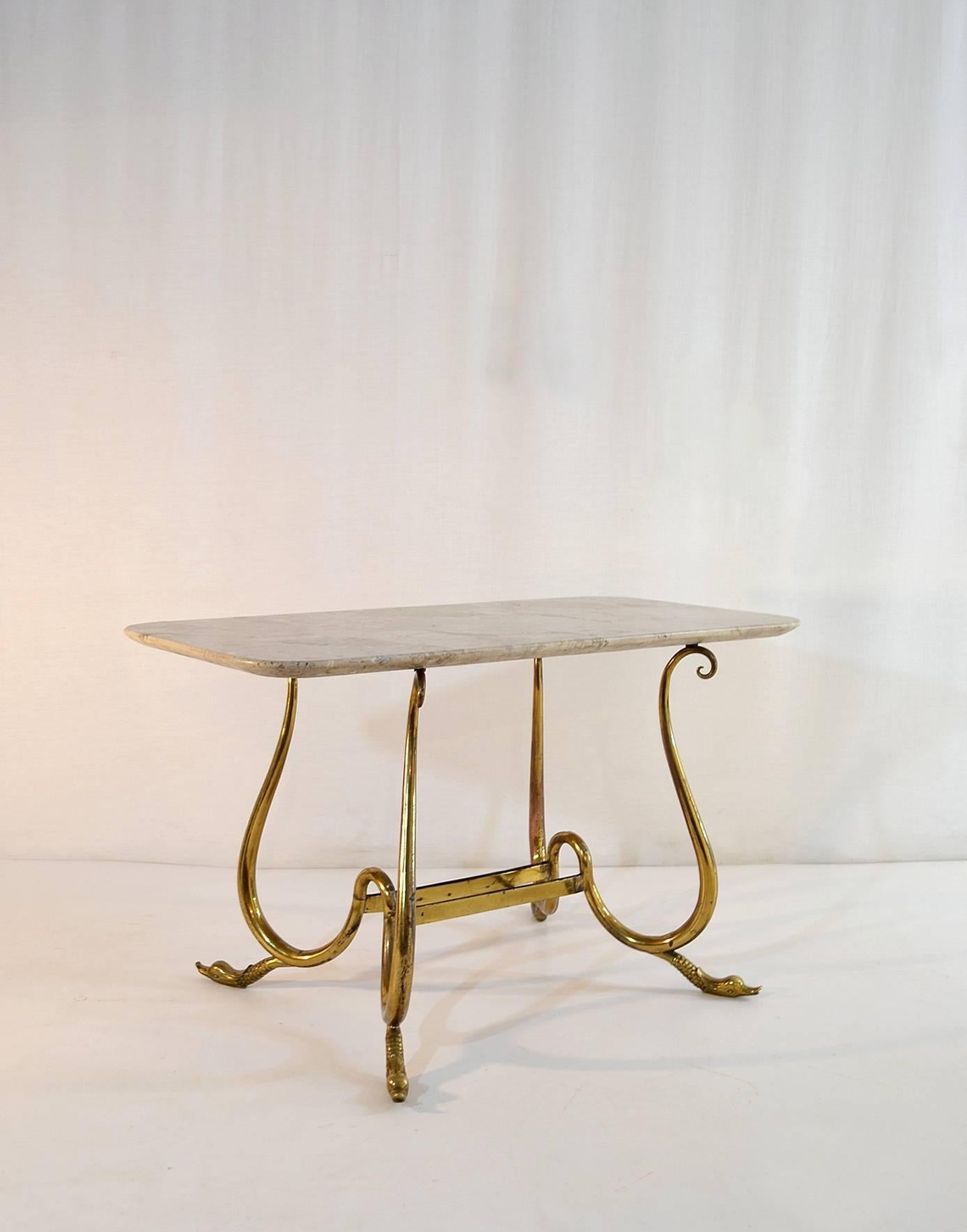 Midcentury Italian Marble Cocktail Table with Brass Legs For Sale 2