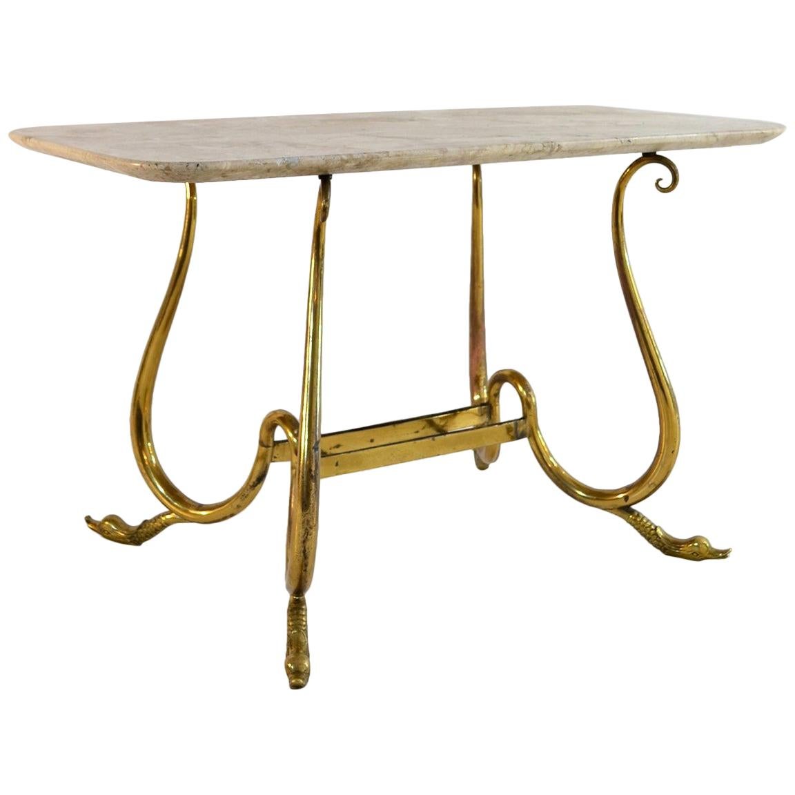 Midcentury Italian Marble Cocktail Table with Brass Legs