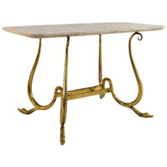 Vintage Midcentury Italian Marble Cocktail Table with Brass Legs