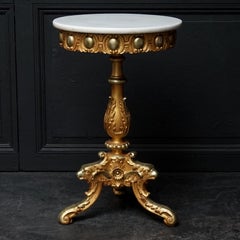 Midcentury Italian Marble-Top and Carved Giltwood Tripod Eagle Head Gueridon
