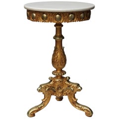 Midcentury Italian Marble-Top and Carved Giltwood Tripod Eagle Head Gueridon