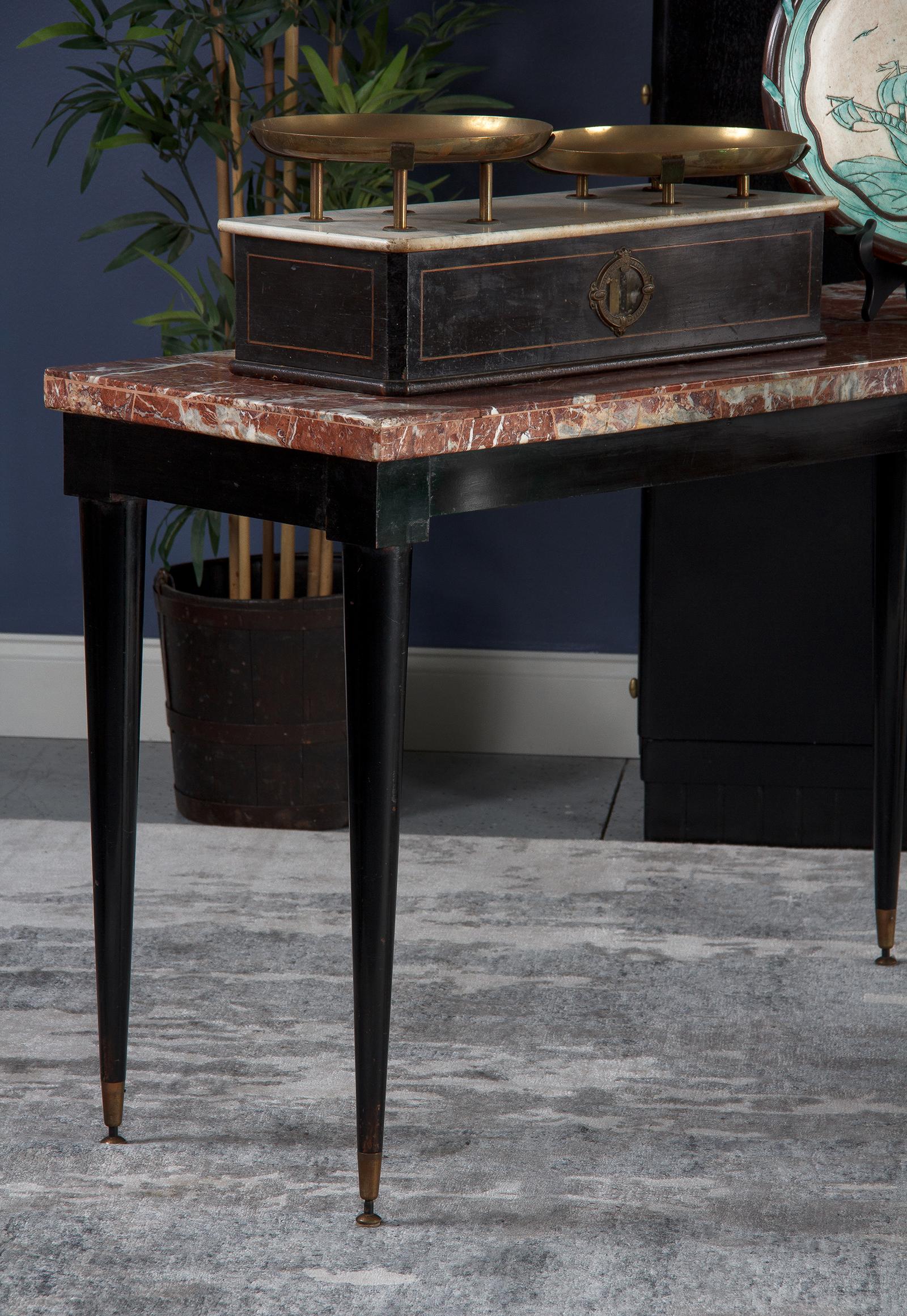 Midcentury Italian Marble-Top and Lacquered Wood Console Table, 1950s 2