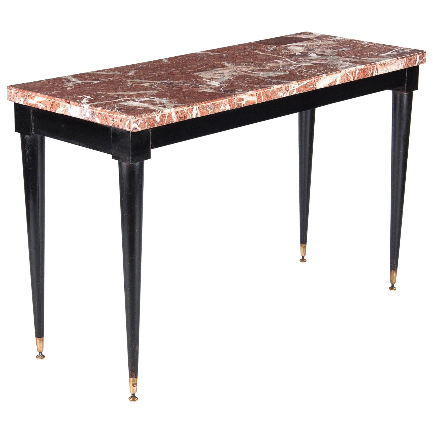 Midcentury Italian Marble-Top and Lacquered Wood Console Table, 1950s