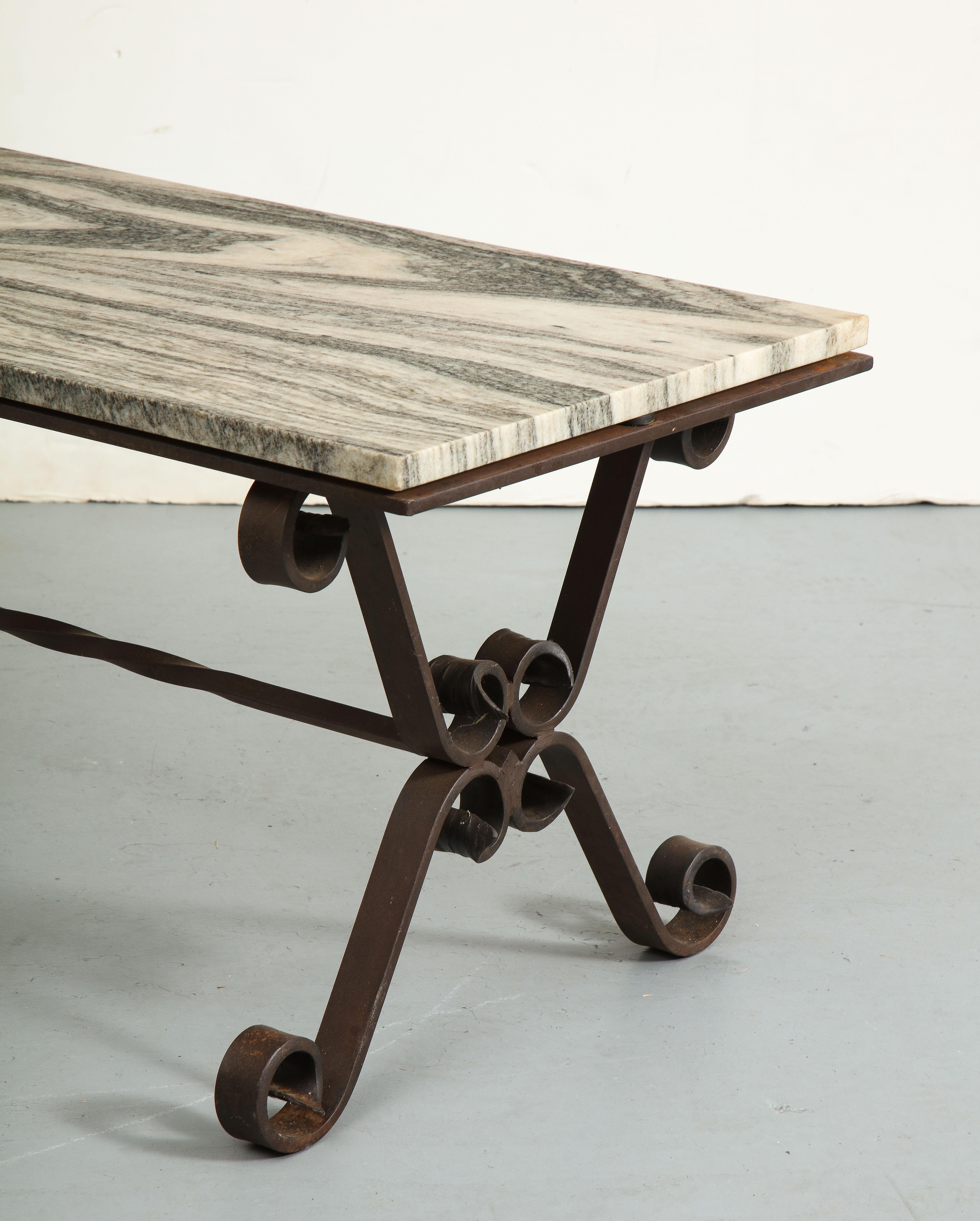Iron Midcentury Italian Marble Top Coffee Table  For Sale