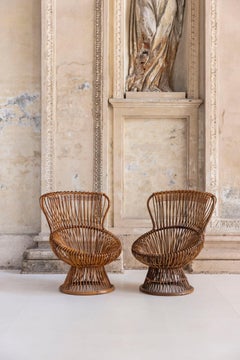 Midcentury Italian "Margherita" Rattan Armchairs by Franco Albini for Bonacina