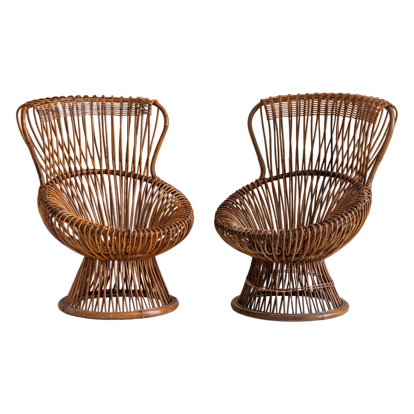 Sillones de ratán italianos de mediados de siglo "Margherita" de Franco Albini para Bonacina