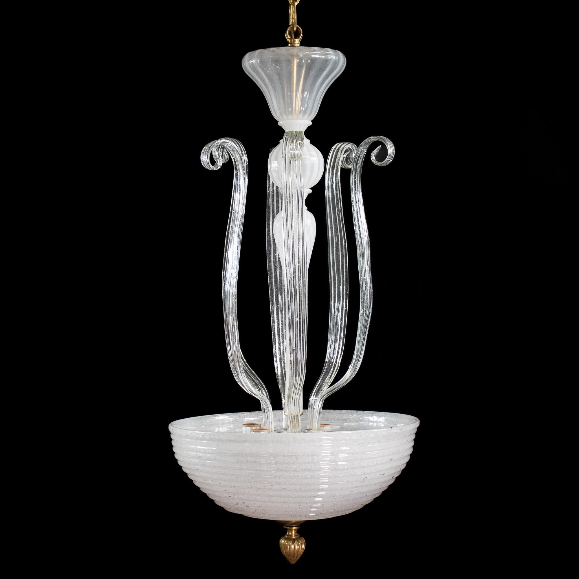 Lampadario di Murano della metà del secolo, di ispirazione Martinuzzi, Pulegoso e Lattimo in vendita 11