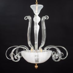 Mid‑Century Italian Martinuzzi Inspired Pulegoso & Lattimo Murano Chandelier