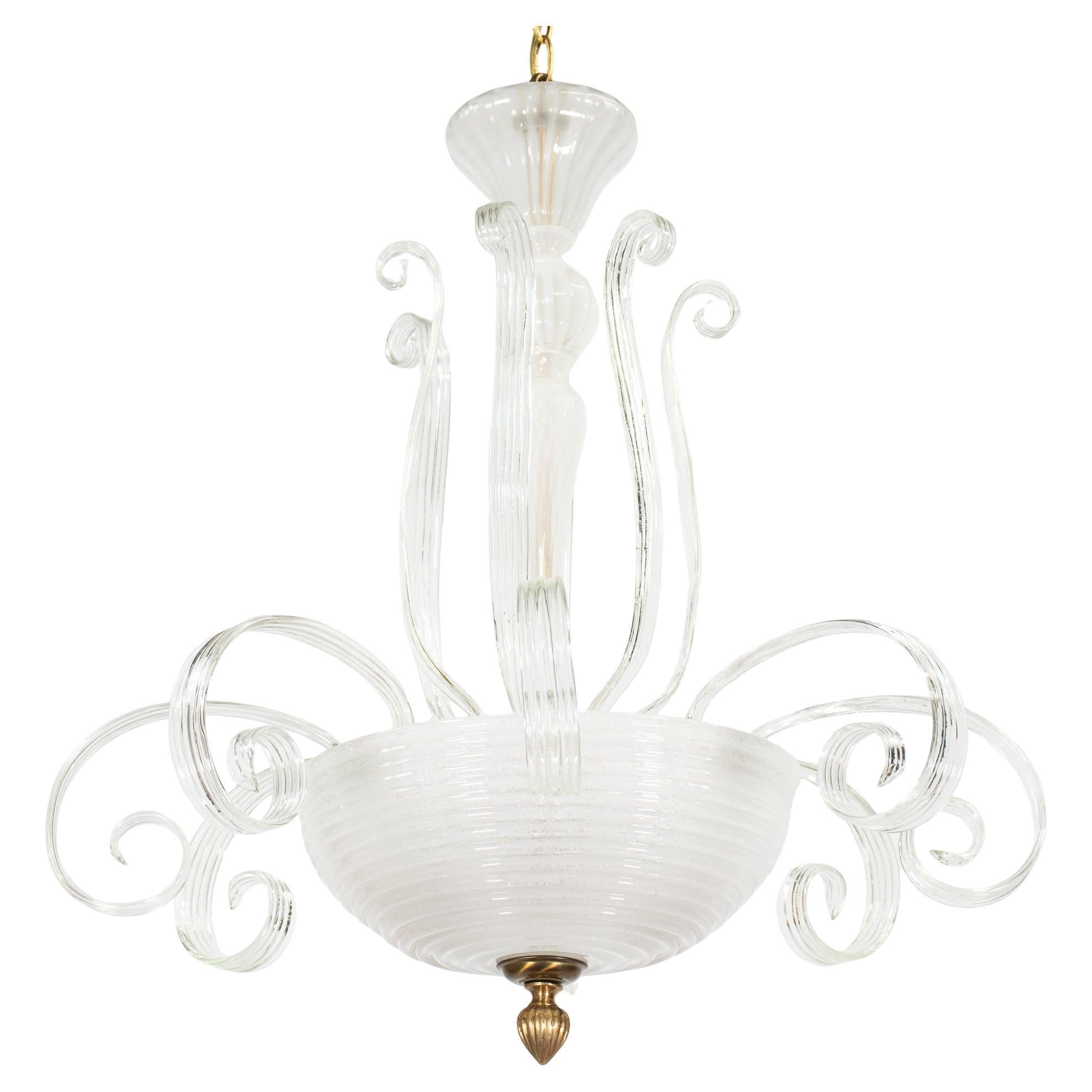 Lampadario di Murano della metà del secolo, di ispirazione Martinuzzi, Pulegoso e Lattimo