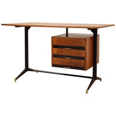 Midcentury Italian Metal and Wood Writing Desk, 1950s