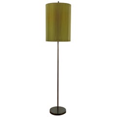 Midcentury Italian Metal Brass-Plated Lime Green Lampshade Floor Lamp