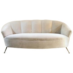 Italian Midcentury Clam Velvet Sofa