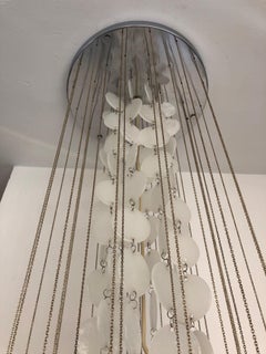 Italian Midcentury White Milk Discs Murano Glass Chandelier, 1960s