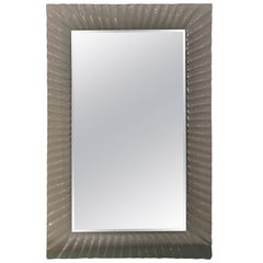 Midcentury Italian Mirror with a Fluted Clear Murano Glass Frame