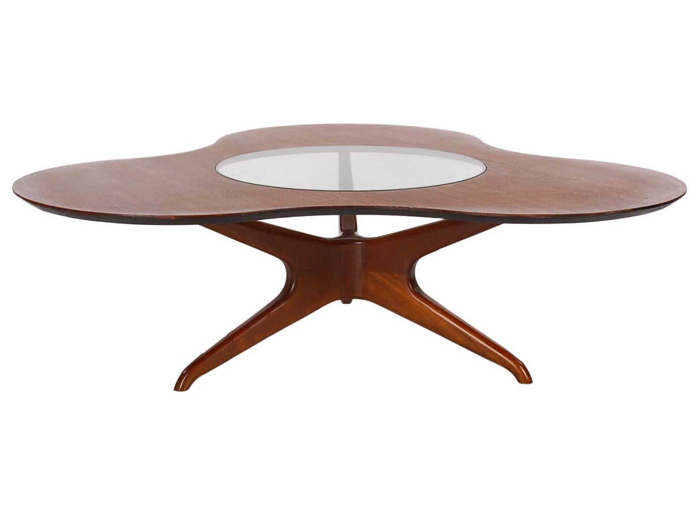 American Midcentury Italian Modern Cocktail Table in Walnut and Glass by Mario Dal Fabbro