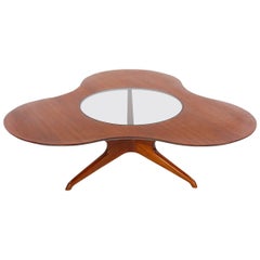 Midcentury Italian Modern Cocktail Table in Walnut and Glass by Mario Dal Fabbro