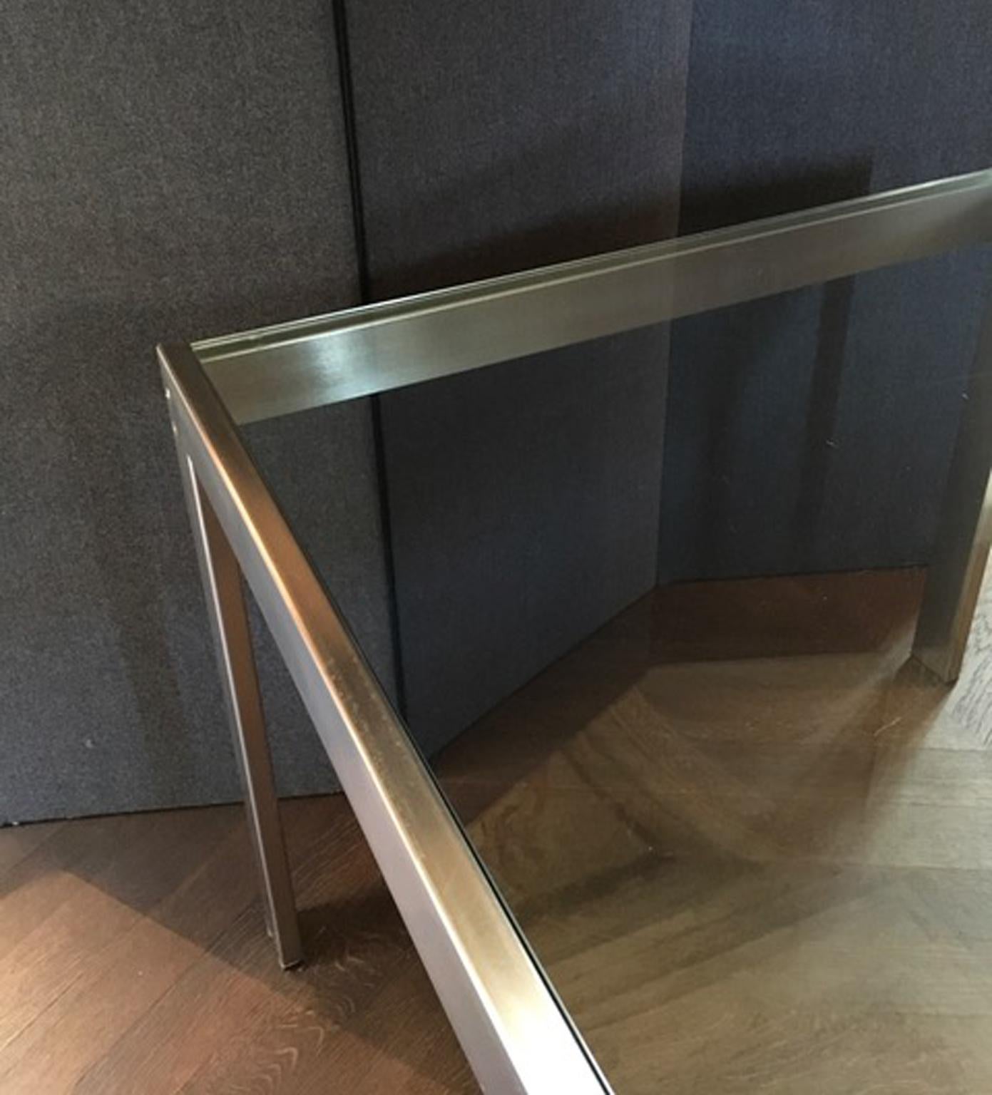 Glass Italian Design Brushed Steel Clear Crystal Square Table or Desk 