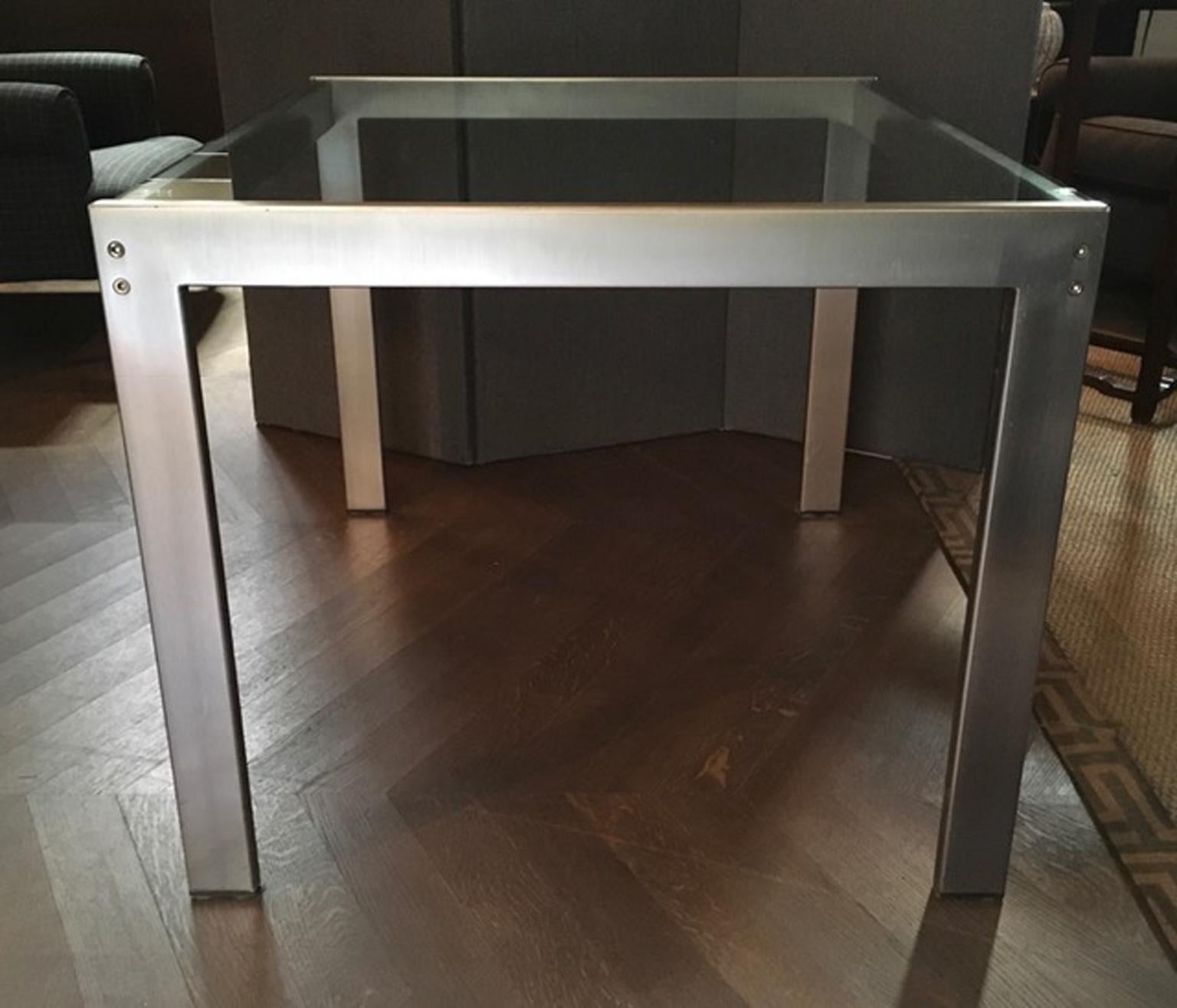 Italian Design Brushed Steel Clear Crystal Square Table or Desk  2