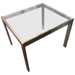 Italian Design Brushed Steel Clear Crystal Square Table or Desk 