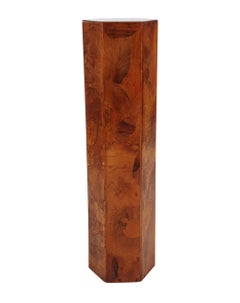 Midcentury Italian Modern Hexagonal Burl Pedestal or Side Table